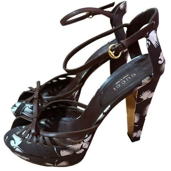 Gucci Vintage 2006 Flower Print Platform Sandal Heel Size 7.5 - Picture 1 of 6